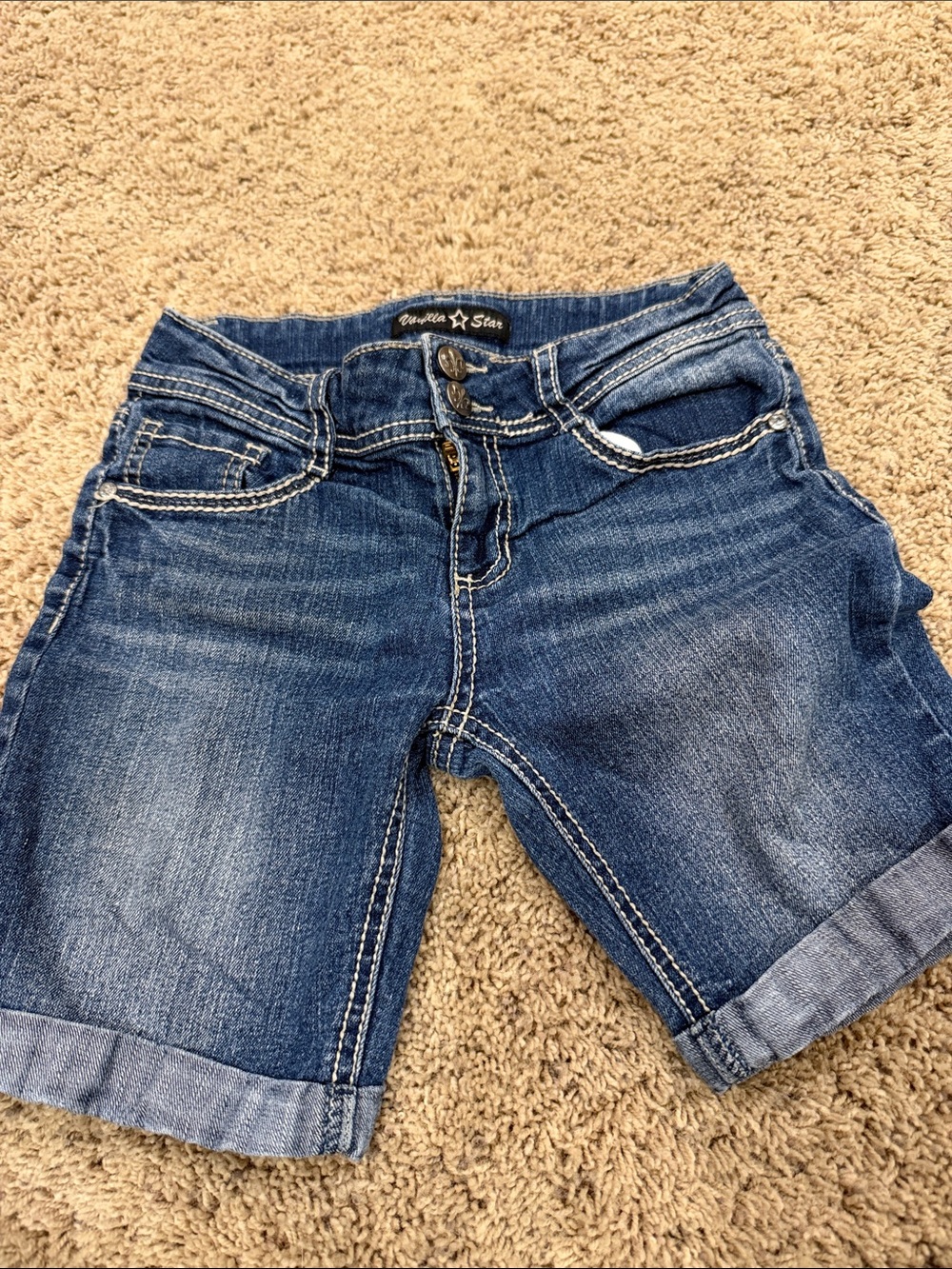 Vanilla Star Dark Blue Rolled Hem Denim Shorts